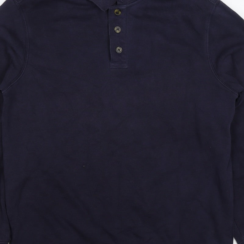 H&M Men's Navy S Regular Fit Collared Henley Button Sweatshirt