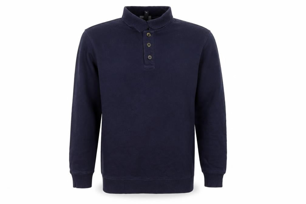 H&M Men's Navy S Regular Fit Collared Henley Button Sweatshirt