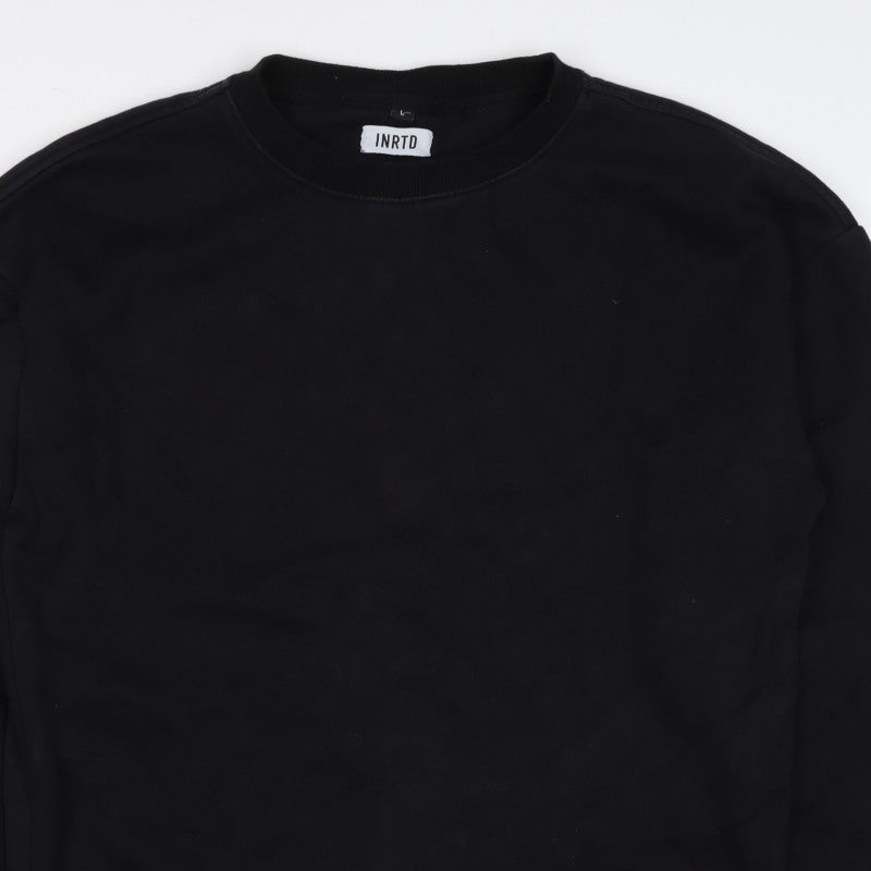 INRTD Men’s Black L Crew Neck Pullover Sweatshirt Long Sleeve