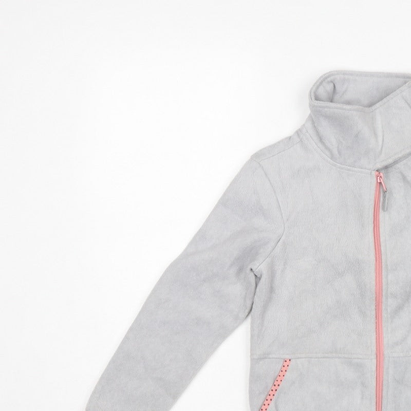 Crane Girls Grey 7-8 Years Basic Fleece Jacket Pink Trim Full Zip