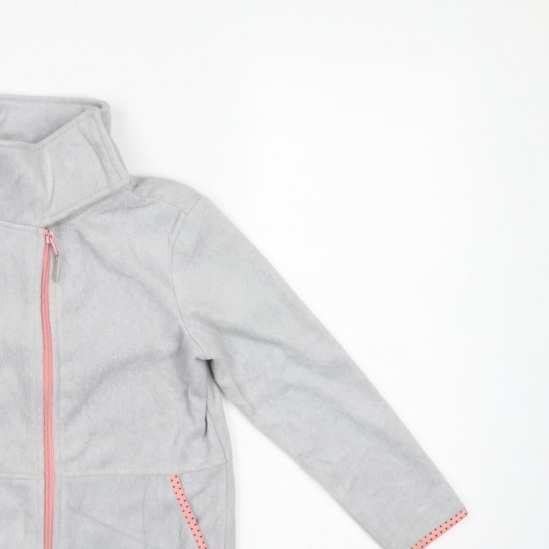 Crane Girls Grey 7-8 Years Basic Fleece Jacket Pink Trim Full Zip