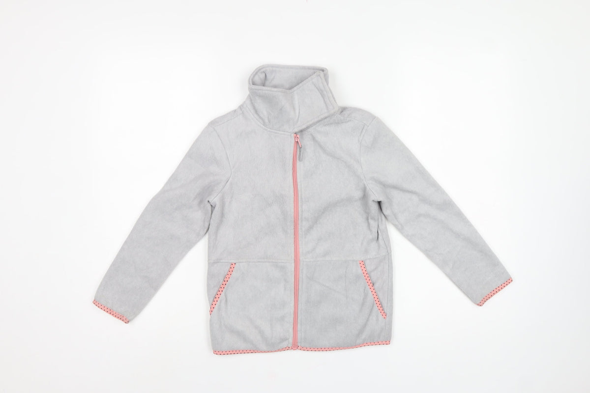 Crane Girls Grey 7-8 Years Basic Fleece Jacket Pink Trim Full Zip