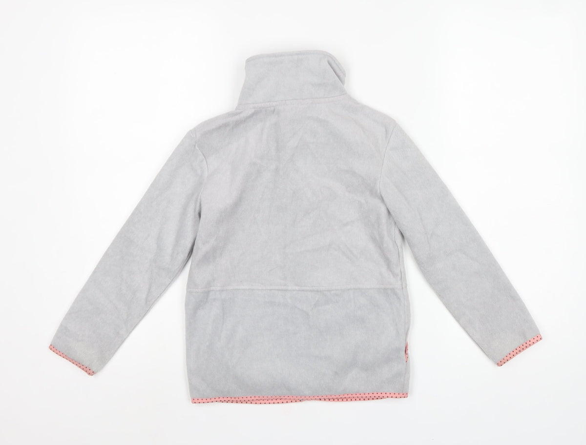 Crane Girls Grey 7-8 Years Basic Fleece Jacket Pink Trim Full Zip