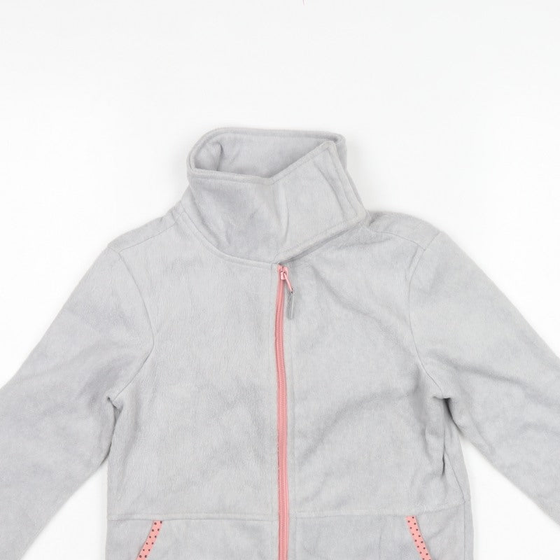 Crane Girls Grey 7-8 Years Basic Fleece Jacket Pink Trim Full Zip