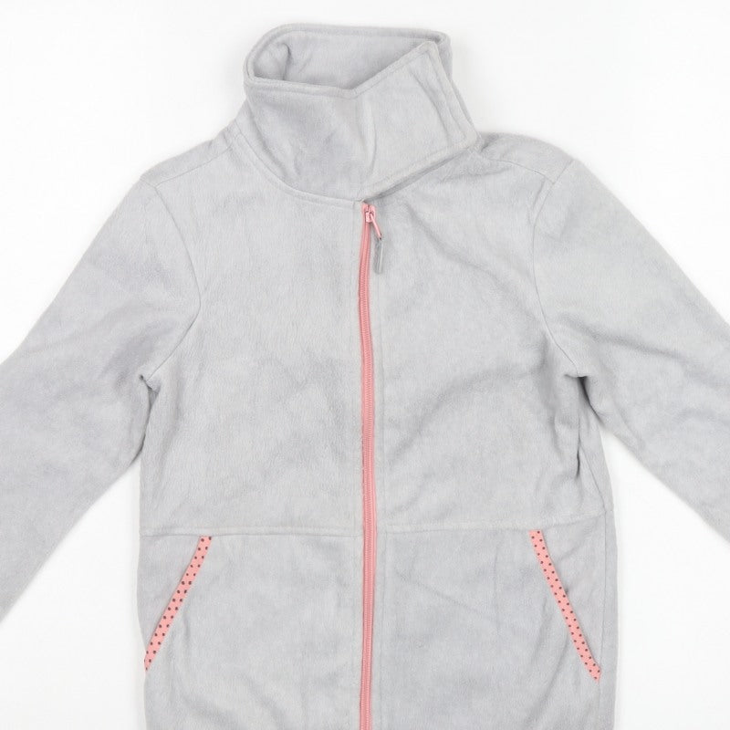 Crane Girls Grey 7-8 Years Basic Fleece Jacket Pink Trim Full Zip