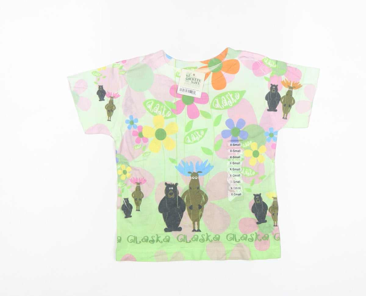 Sockeye Sam's Girls Multicoloured XS Basic Alaska Bear Floral T-Shirt
