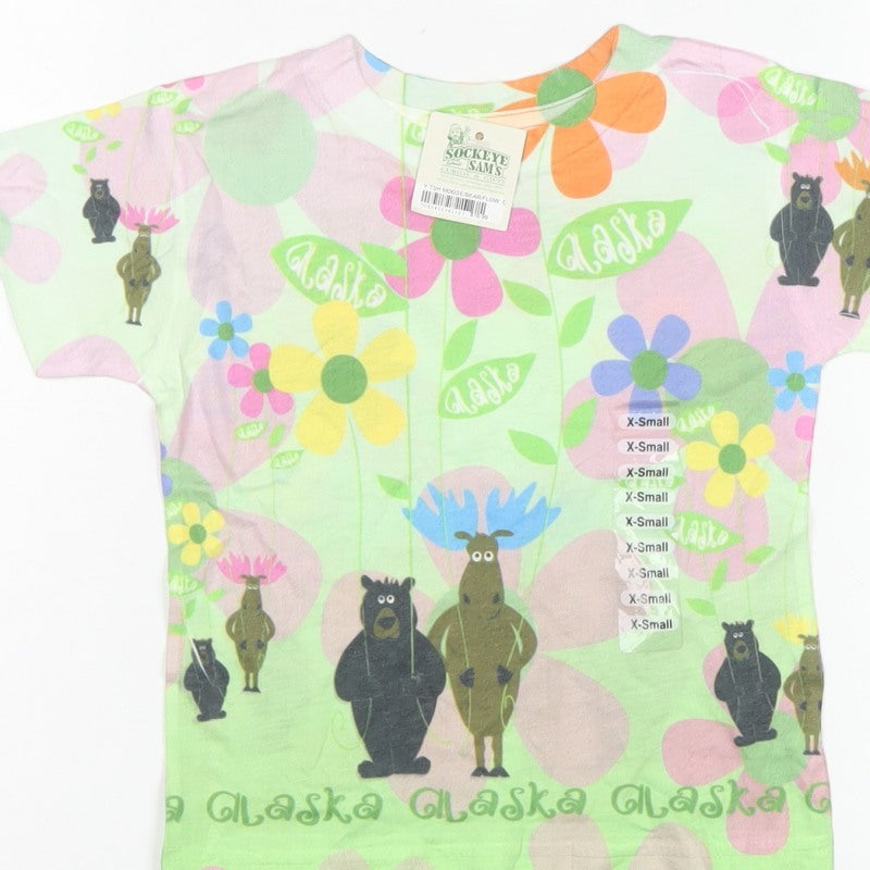 Sockeye Sam's Girls Multicoloured XS Basic Alaska Bear Floral T-Shirt