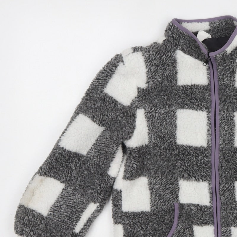 Cotton On Kids Girls Grey White Colourblock Fleece Zip Basic Jacket