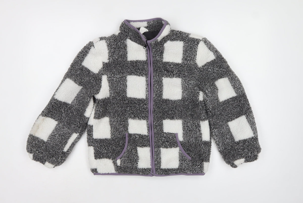 Cotton On Kids Girls Grey White Colourblock Fleece Zip Basic Jacket