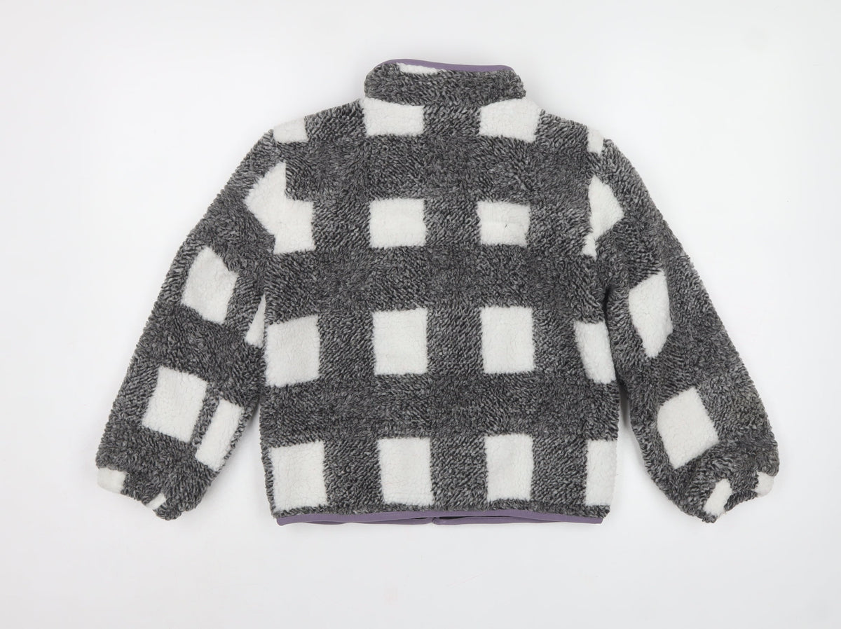 Cotton On Kids Girls Grey White Colourblock Fleece Zip Basic Jacket