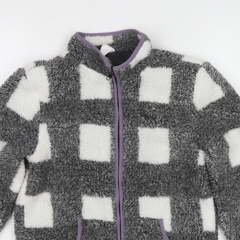 Cotton On Kids Girls Grey White Colourblock Fleece Zip Basic Jacket
