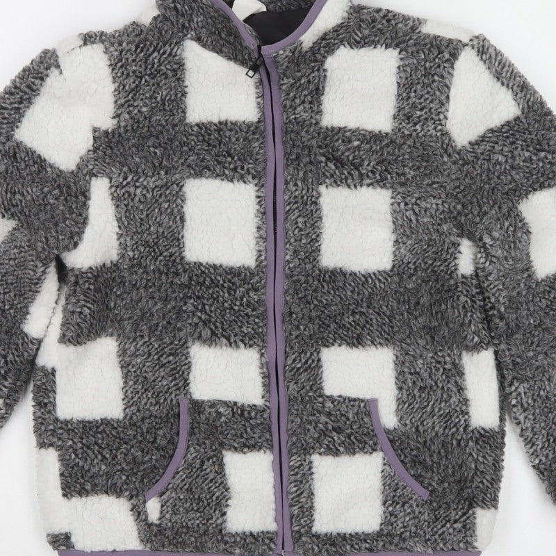Cotton On Kids Girls Grey White Colourblock Fleece Zip Basic Jacket