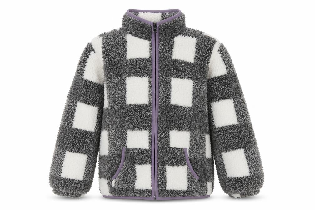 Cotton On Kids Girls Grey White Colourblock Fleece Zip Basic Jacket