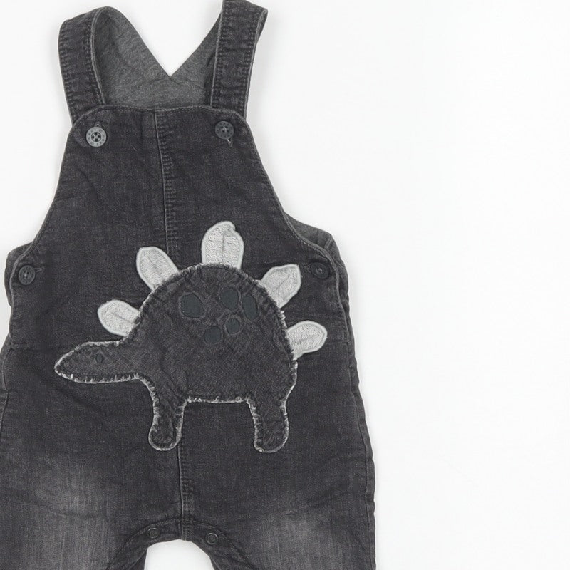 Next Unisex Baby Black 3-6 Months Dinosaur Denim Dungarees