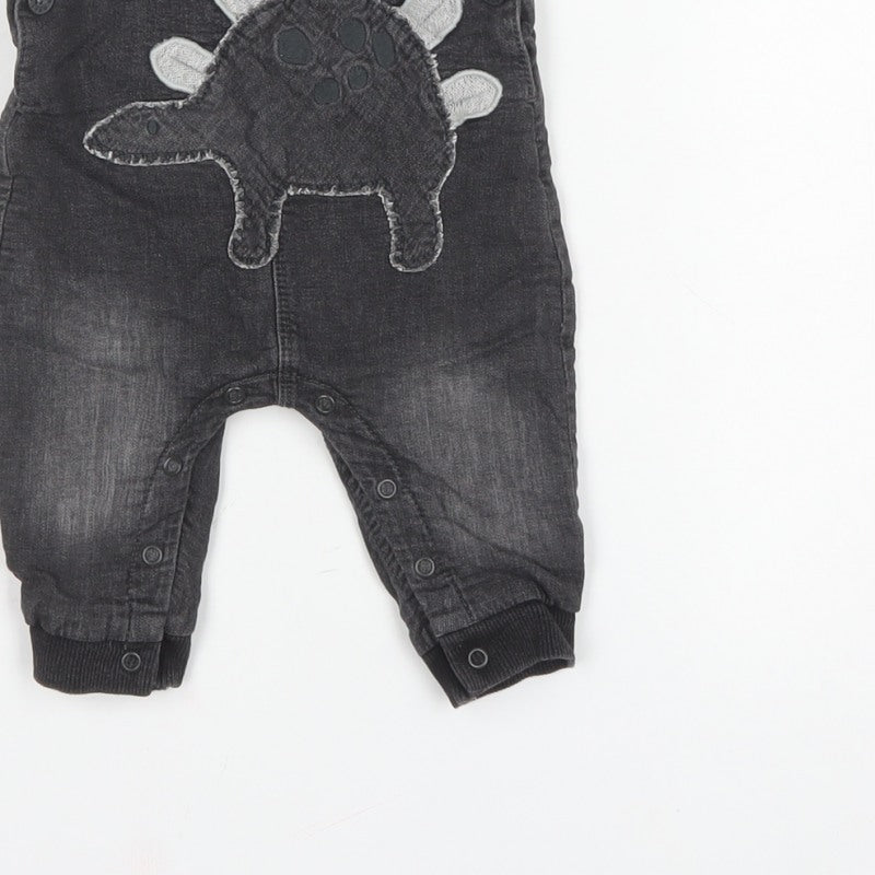Next Unisex Baby Black 3-6 Months Dinosaur Denim Dungarees