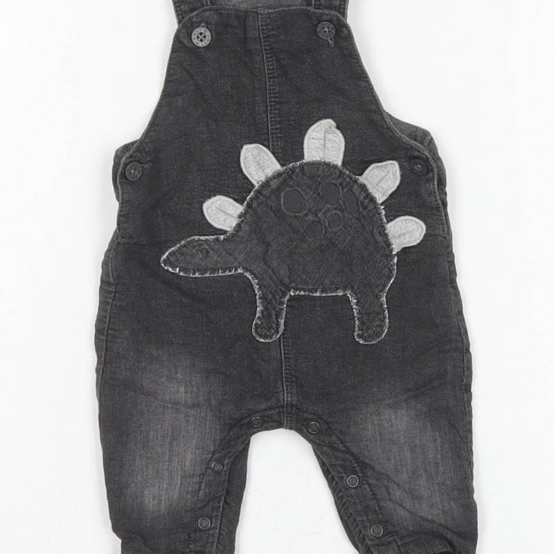 Next Unisex Baby Black 3-6 Months Dinosaur Denim Dungarees