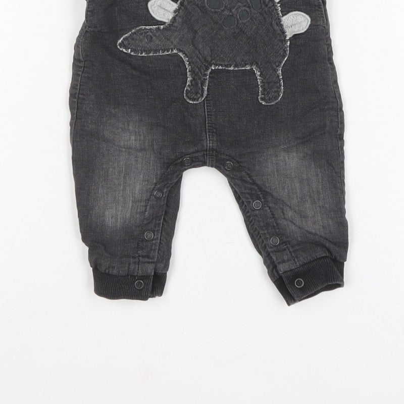 Next Unisex Baby Black 3-6 Months Dinosaur Denim Dungarees