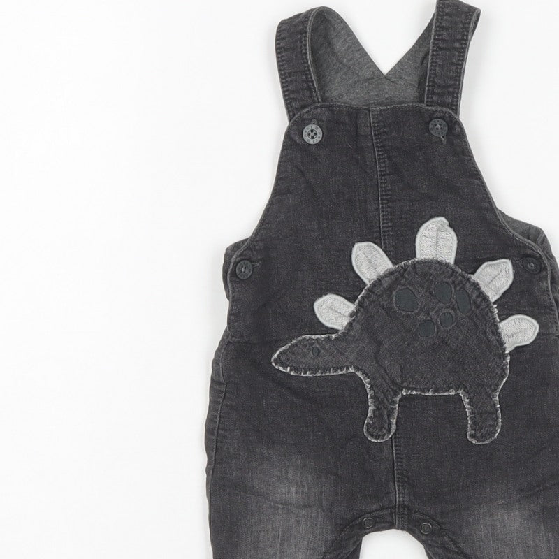 Next Unisex Baby Black 3-6 Months Dinosaur Denim Dungarees