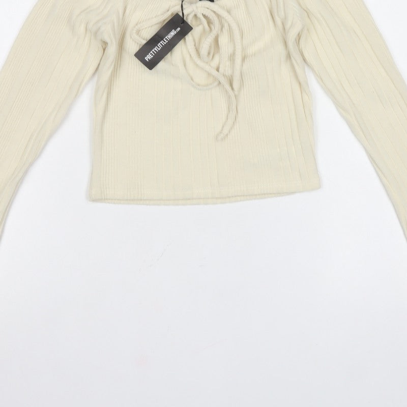 PrettyLittleThing Women Ivory UK 8 Cropped Off Shoulder Ribbed Top