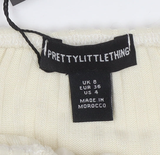 PrettyLittleThing Women Ivory UK 8 Cropped Off Shoulder Ribbed Top