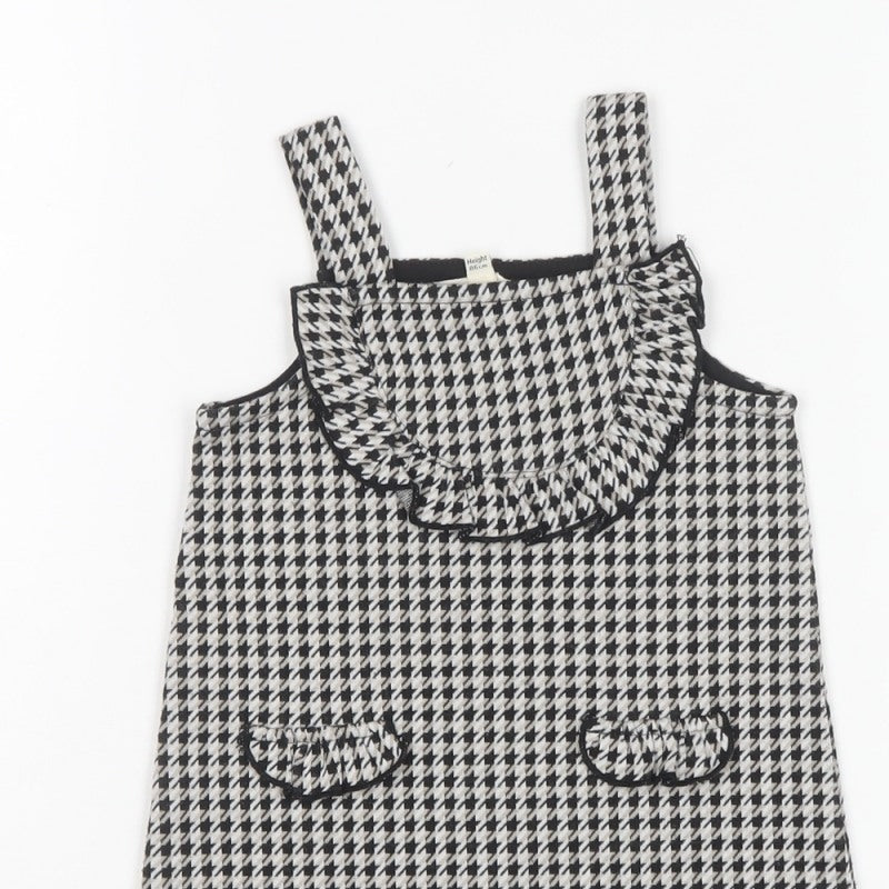 River Island Girls Black Houndstooth Pinafore Dress 12-18 Months