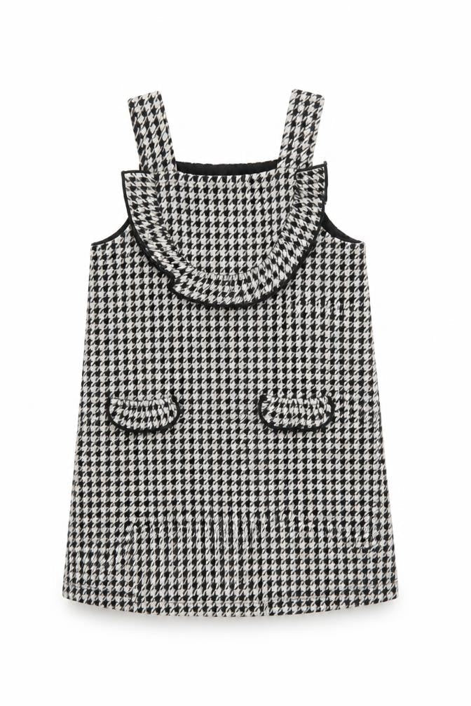 River Island Girls Black Houndstooth Pinafore Dress 12-18 Months