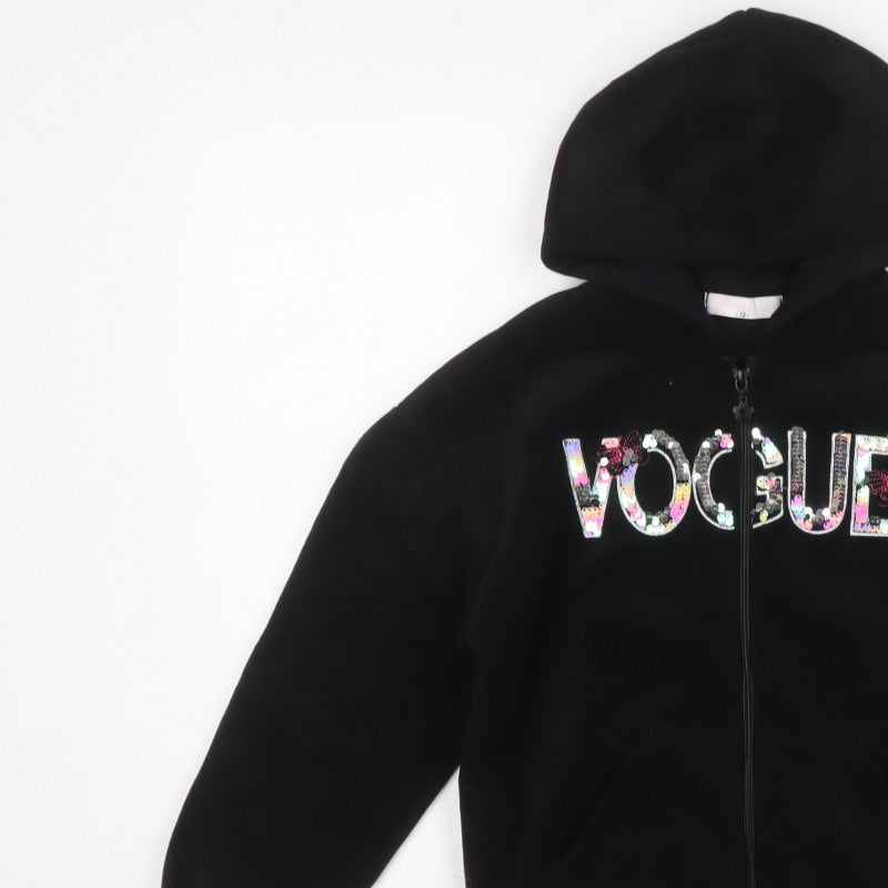 Magic Girl Girls Black 12 Years Full Zip Sequin Vogue Hoodie