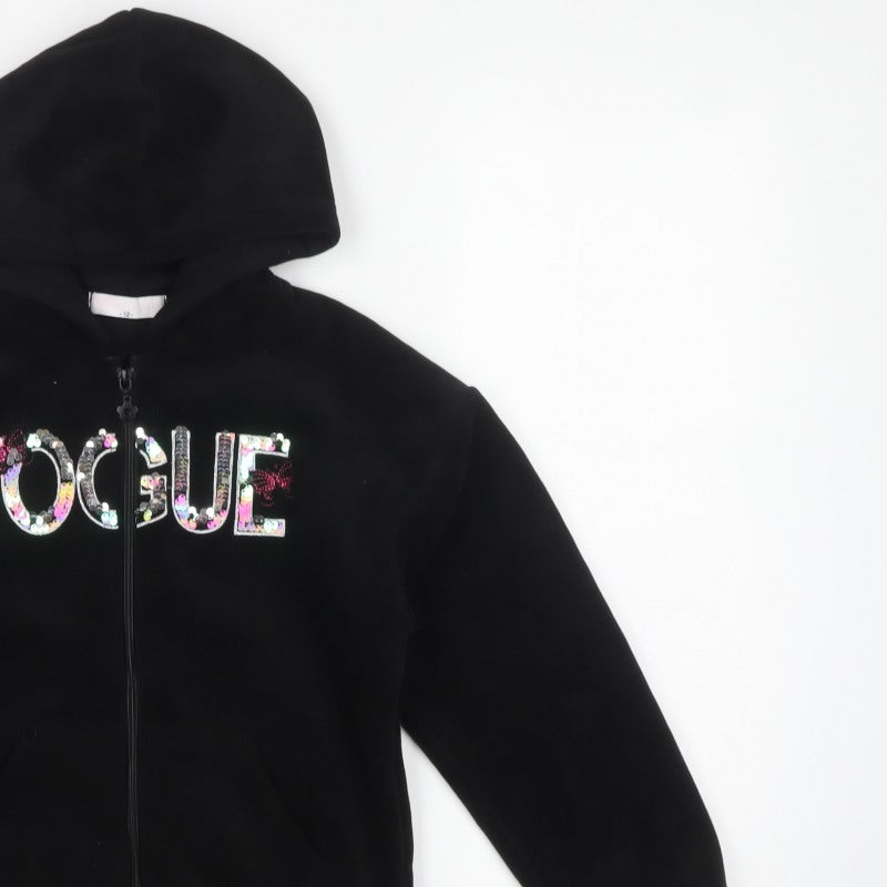 Magic Girl Girls Black 12 Years Full Zip Sequin Vogue Hoodie