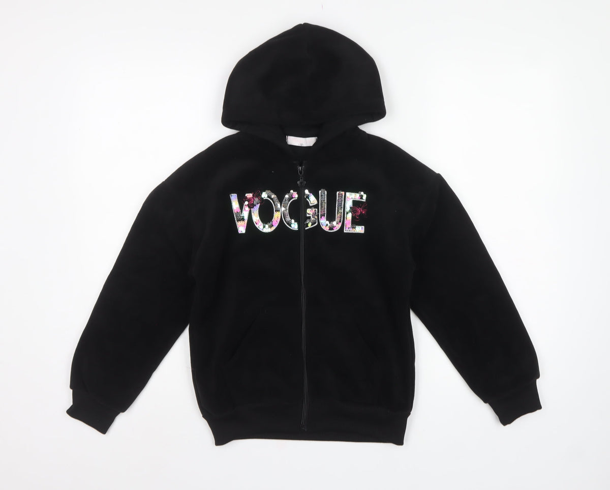 Magic Girl Girls Black 12 Years Full Zip Sequin Vogue Hoodie