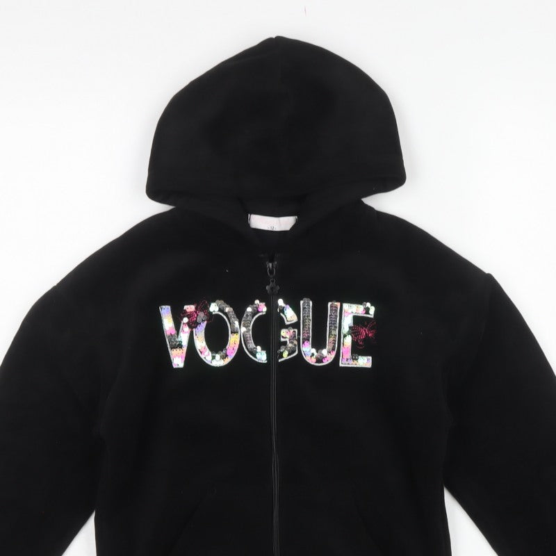 Magic Girl Girls Black 12 Years Full Zip Sequin Vogue Hoodie