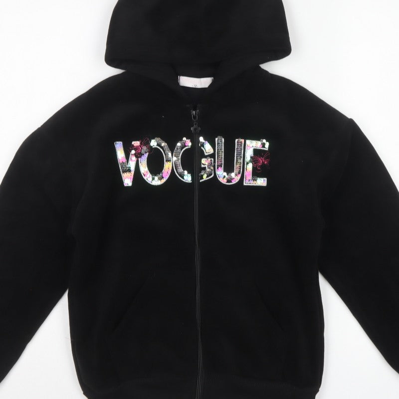Magic Girl Girls Black 12 Years Full Zip Sequin Vogue Hoodie