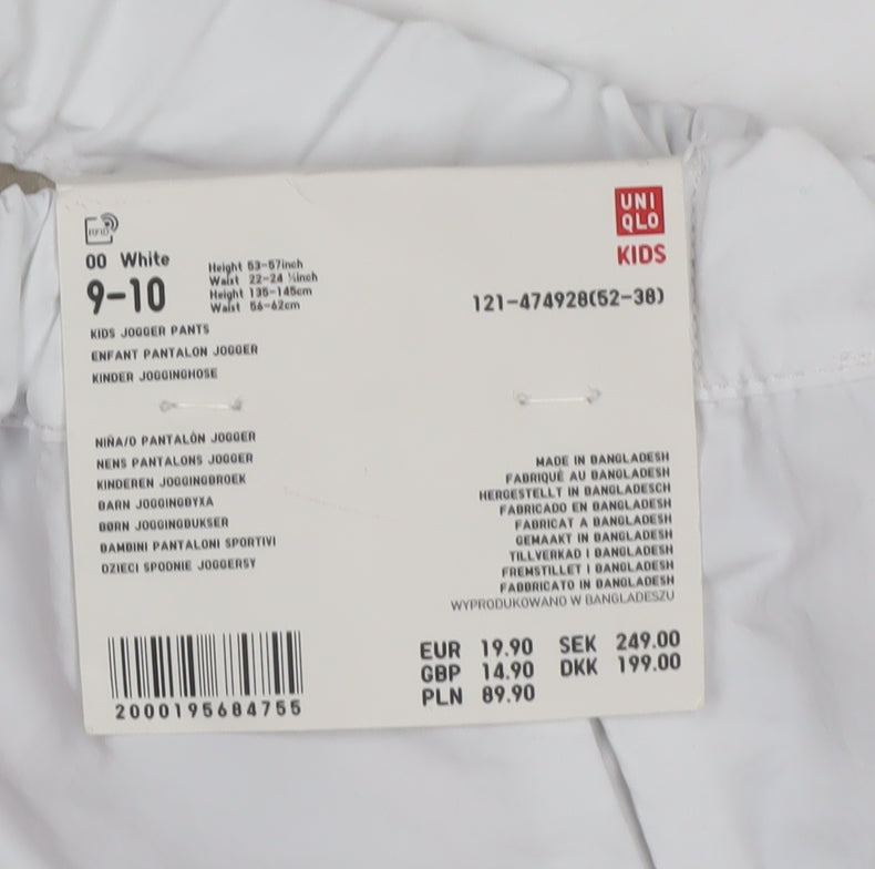 Uniqlo Unisex Kids White Jogger Trousers 9-10 Years Reflective NWT