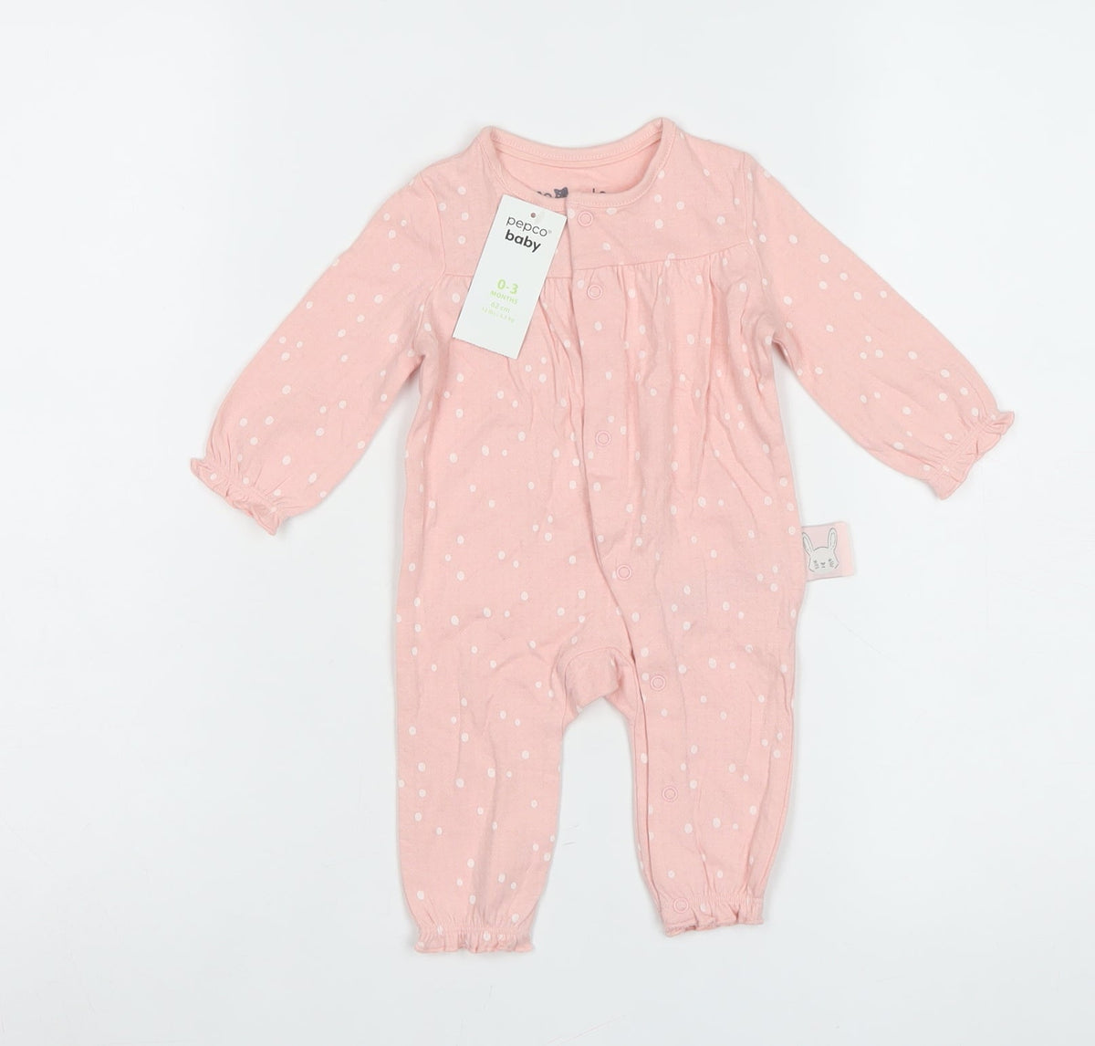 Pepco Baby Girls Pink Polka Dot Bunny Babygrow 0-3 Months