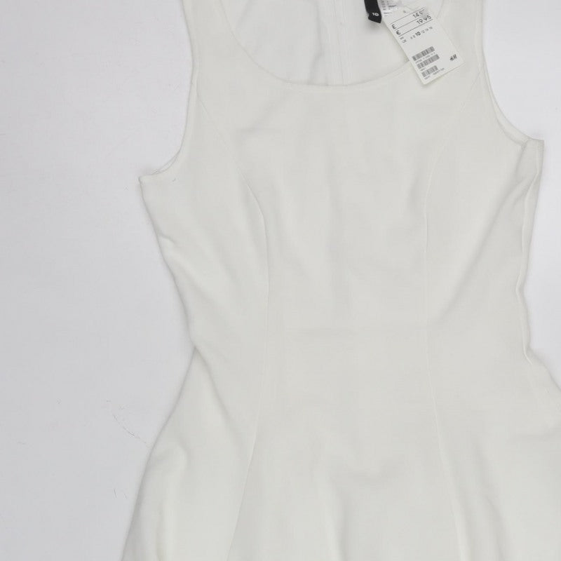 H&M Divided Women’s White UK 10 Fit & Flare Sleeveless Dress