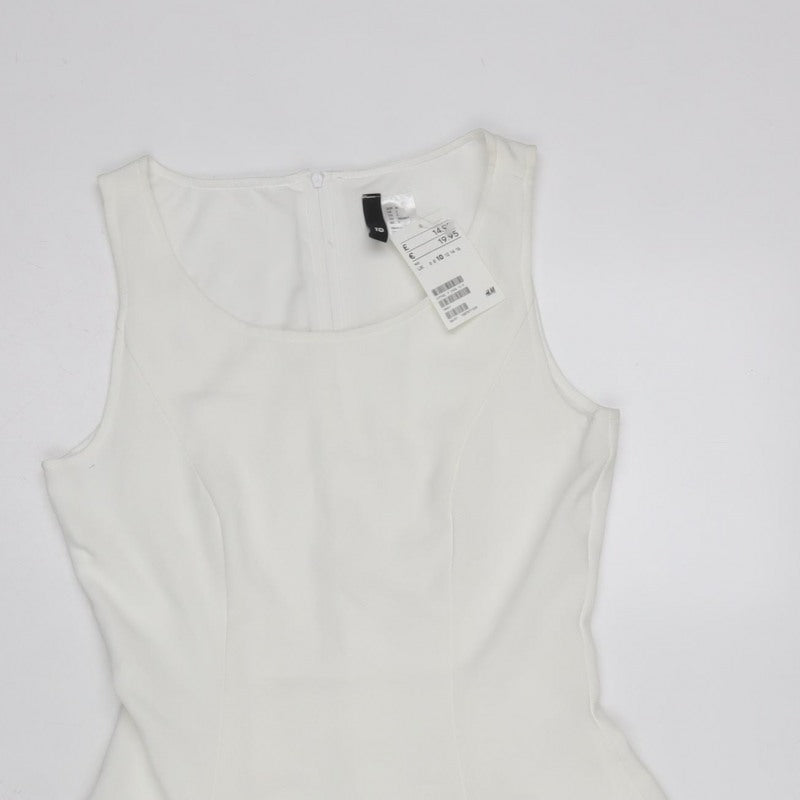 H&M Divided Women’s White UK 10 Fit & Flare Sleeveless Dress