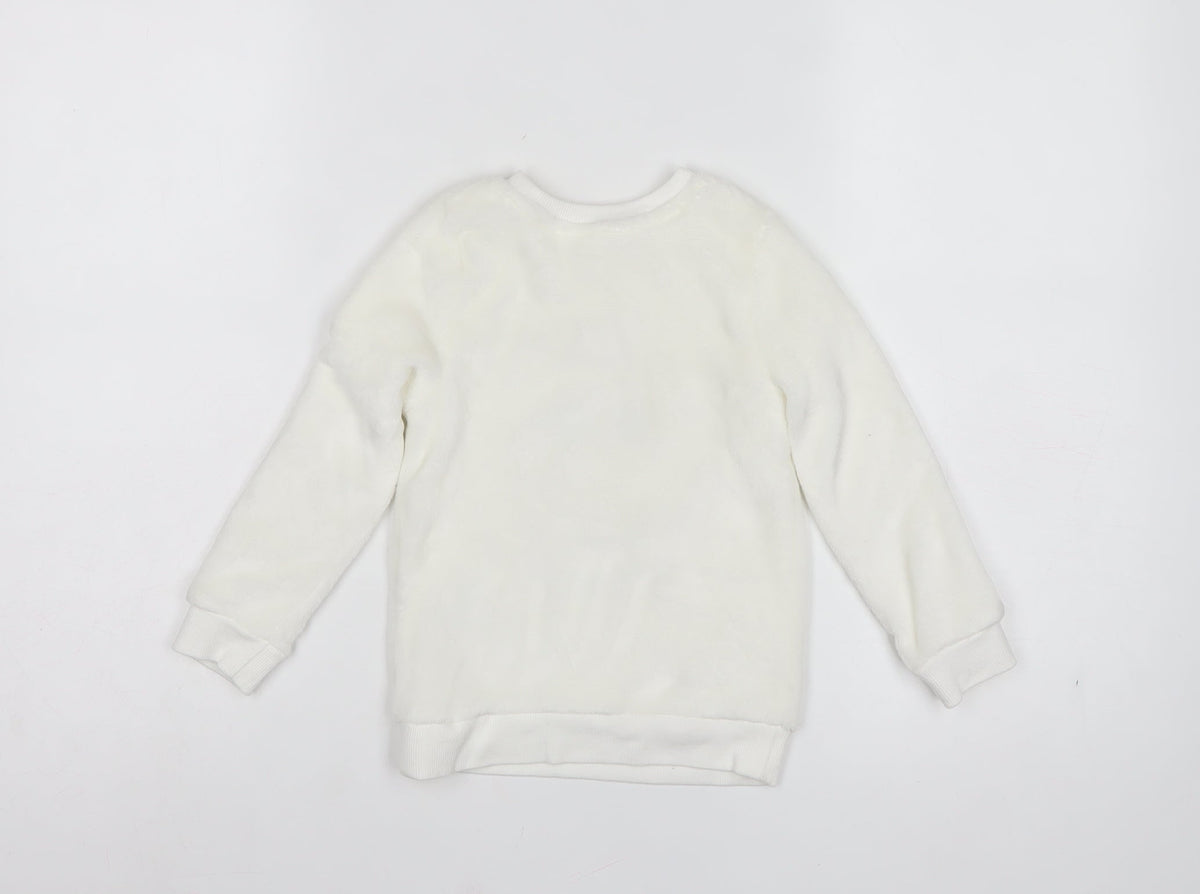 H&M Girls White 3-4 Years Pullover Sweatshirt Sequin Christmas Owl