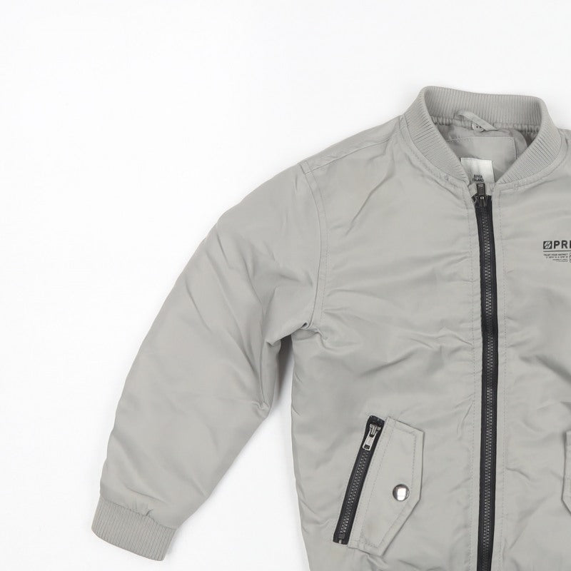 River Island Boys Grey 4-5 Years Bomber Jacket Padded Zip Pockets