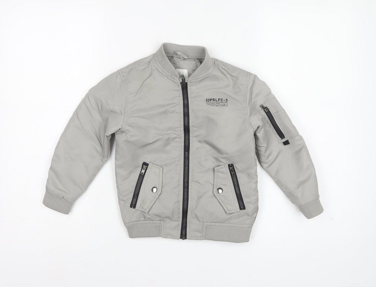 River Island Boys Grey 4-5 Years Bomber Jacket Padded Zip Pockets