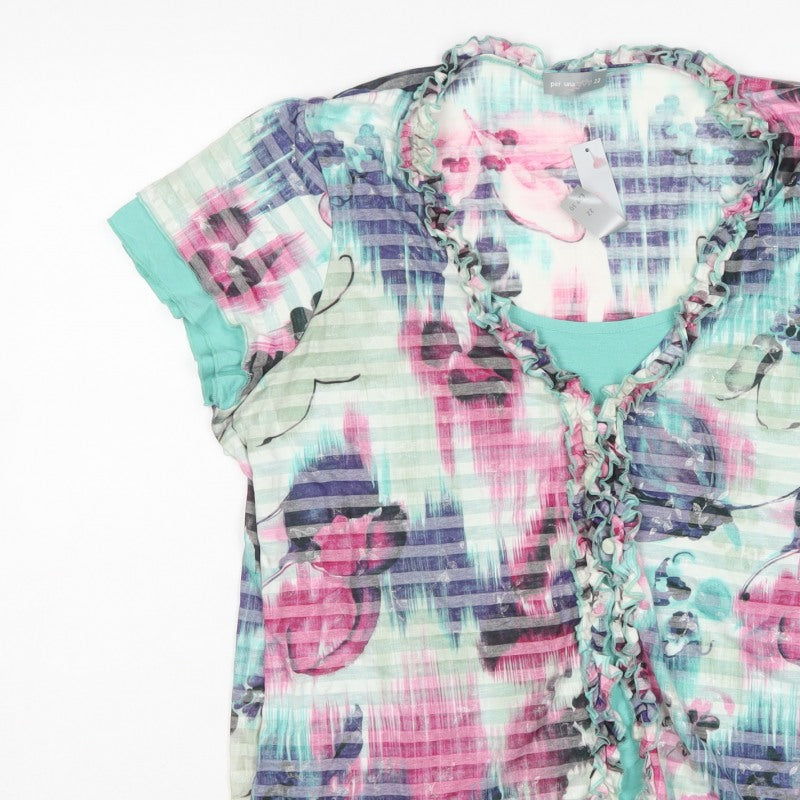 Per Una Womens Multicoloured Size 22 Floral Ruffle Sheer Blouse