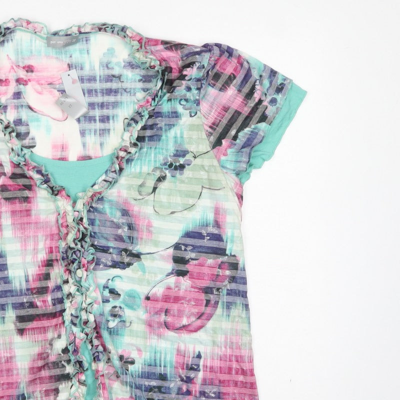 Per Una Womens Multicoloured Size 22 Floral Ruffle Sheer Blouse