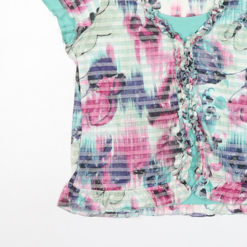 Per Una Womens Multicoloured Size 22 Floral Ruffle Sheer Blouse