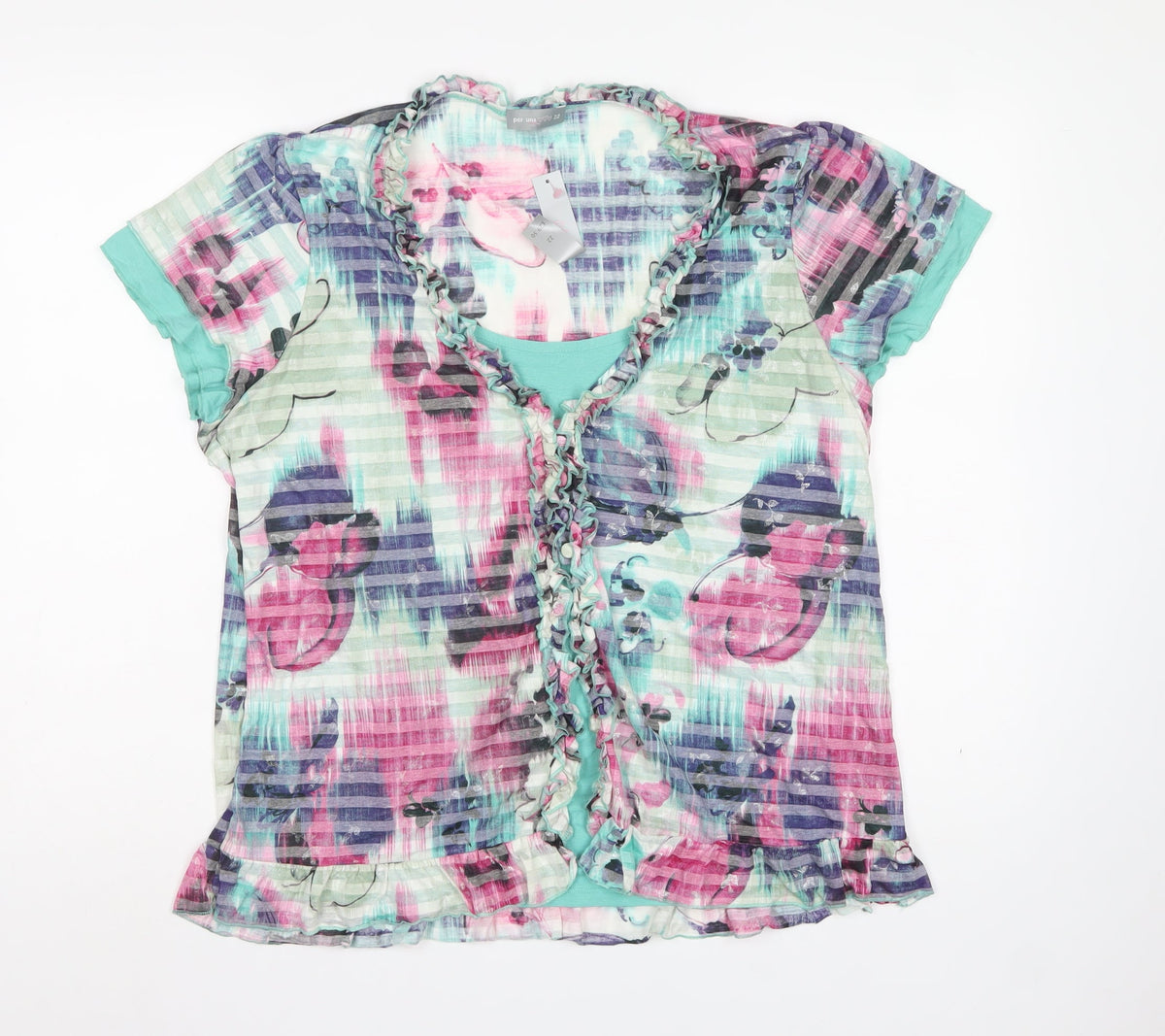 Per Una Womens Multicoloured Size 22 Floral Ruffle Sheer Blouse