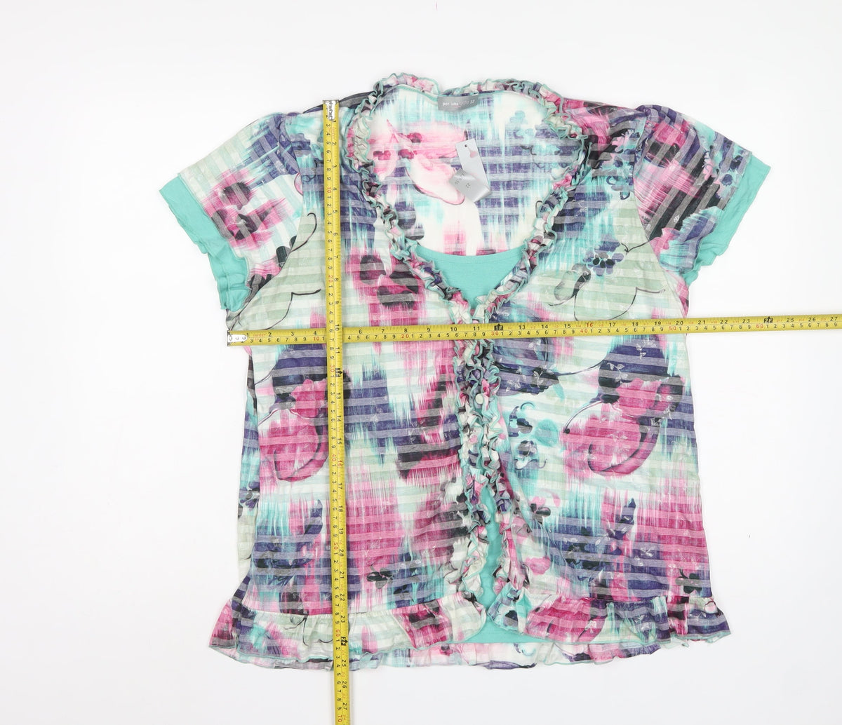 Per Una Womens Multicoloured Size 22 Floral Ruffle Sheer Blouse