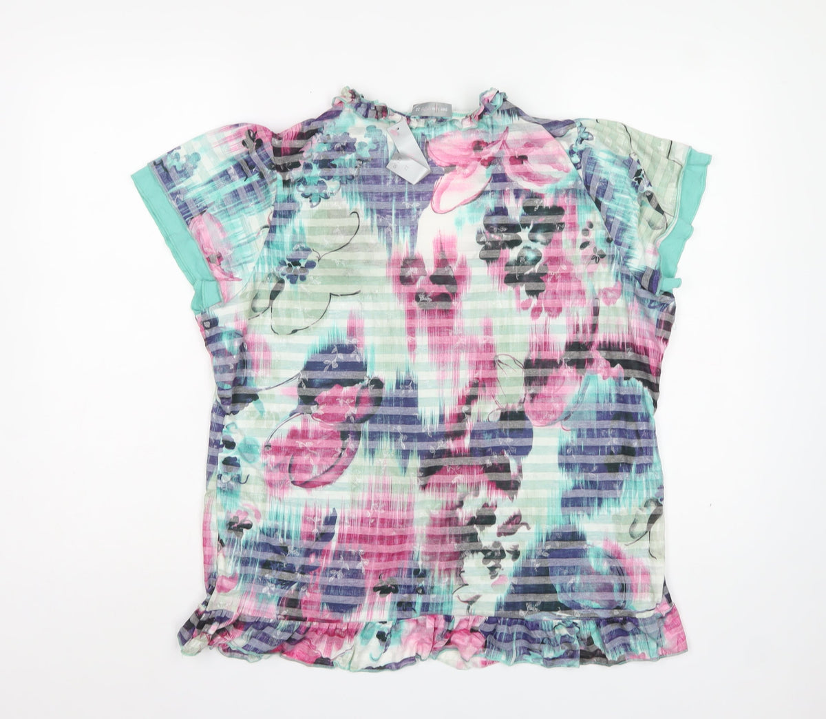 Per Una Womens Multicoloured Size 22 Floral Ruffle Sheer Blouse