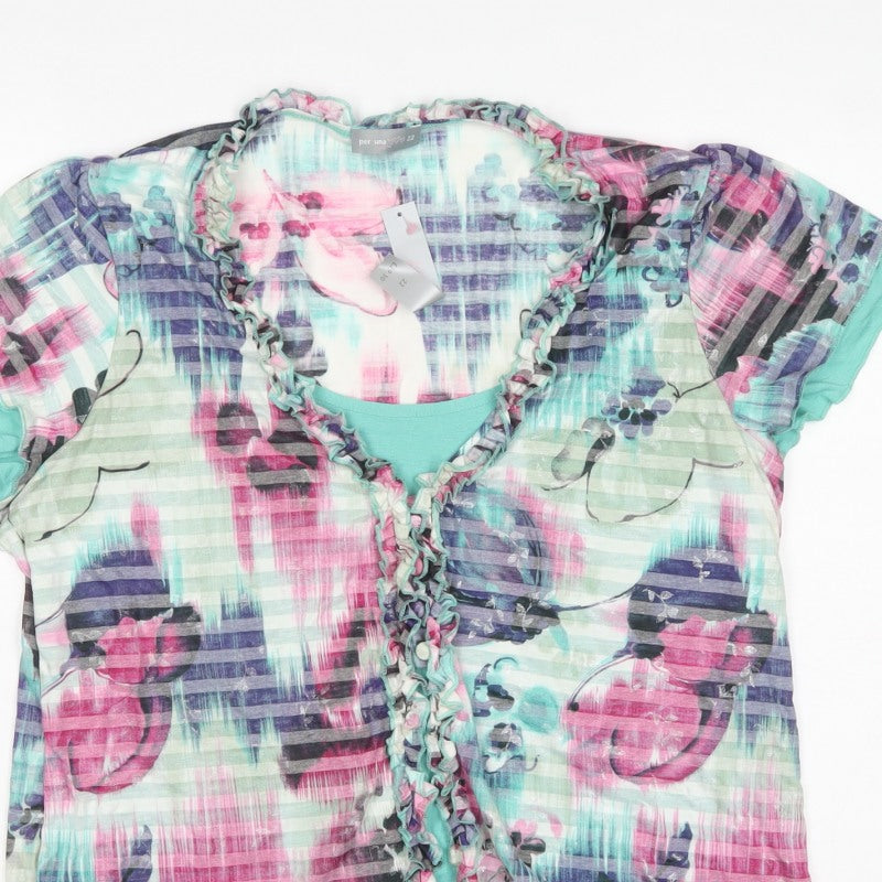 Per Una Womens Multicoloured Size 22 Floral Ruffle Sheer Blouse