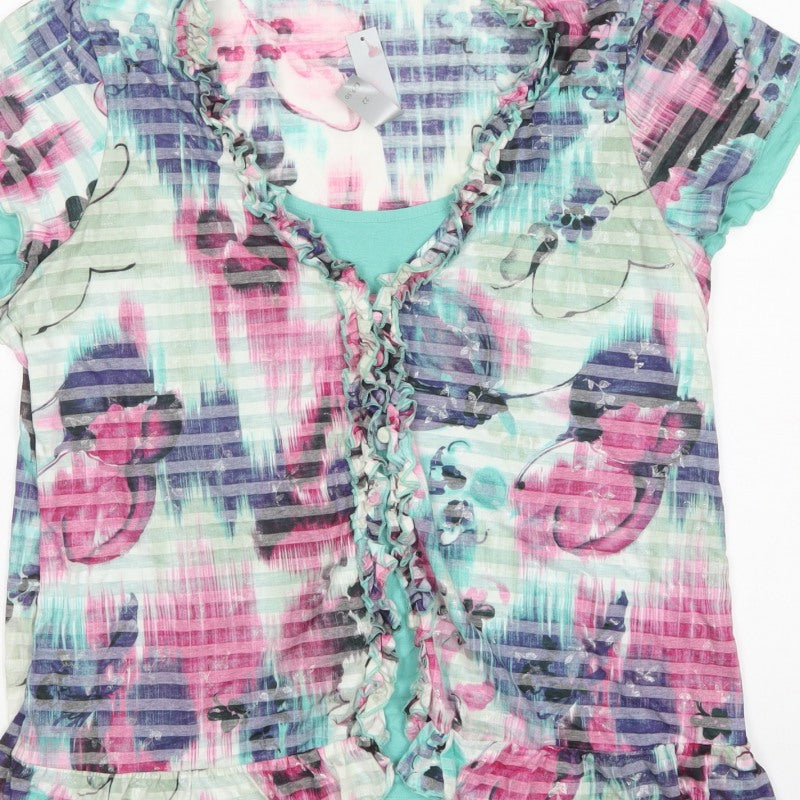 Per Una Womens Multicoloured Size 22 Floral Ruffle Sheer Blouse