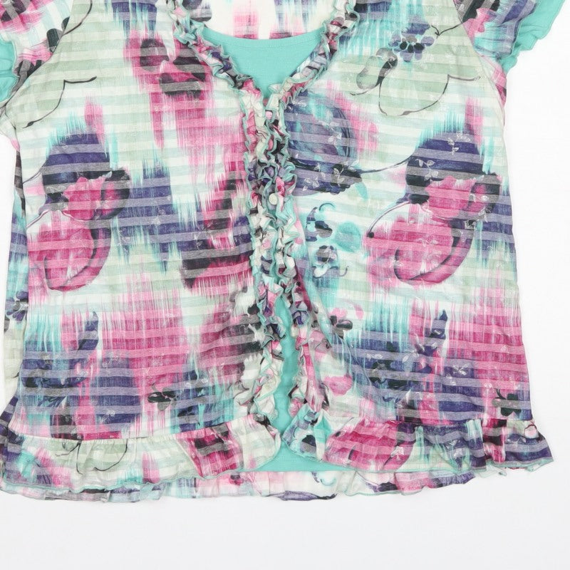 Per Una Womens Multicoloured Size 22 Floral Ruffle Sheer Blouse