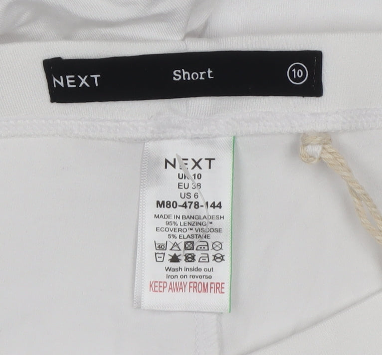 Next Women White UK 10 Biker Shorts Stretch Lyocell Short Length