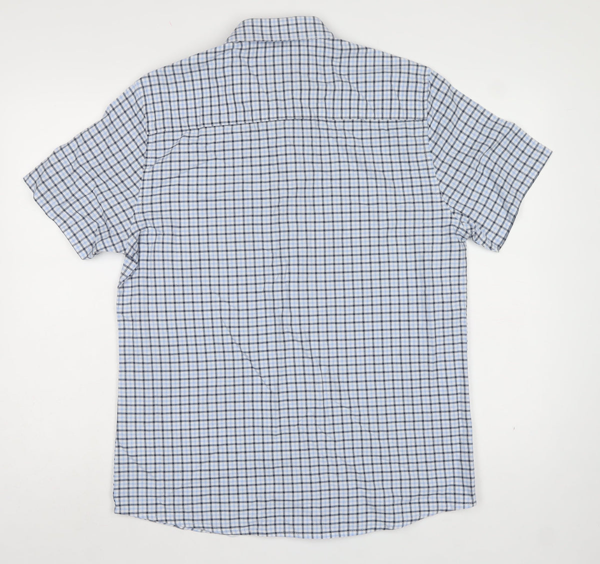 Peacocks Men Blue Check Cotton Button-Down Short Sleeve Shirt M