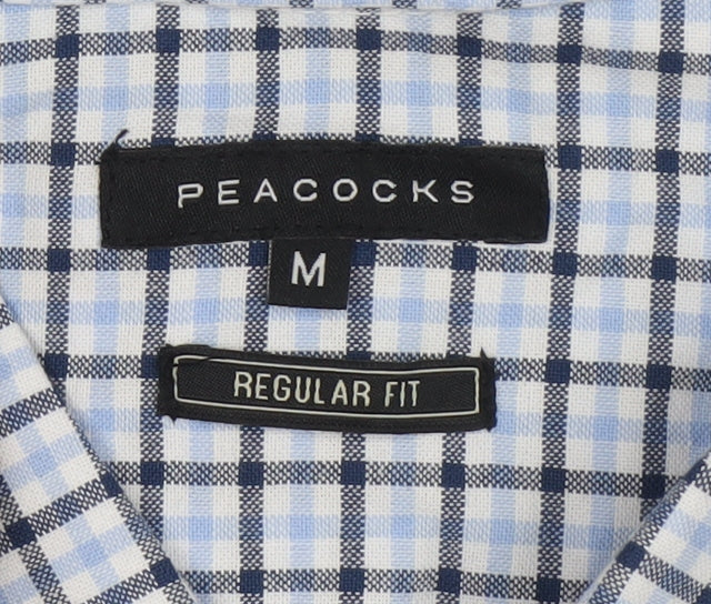 Peacocks Men Blue Check Cotton Button-Down Short Sleeve Shirt M
